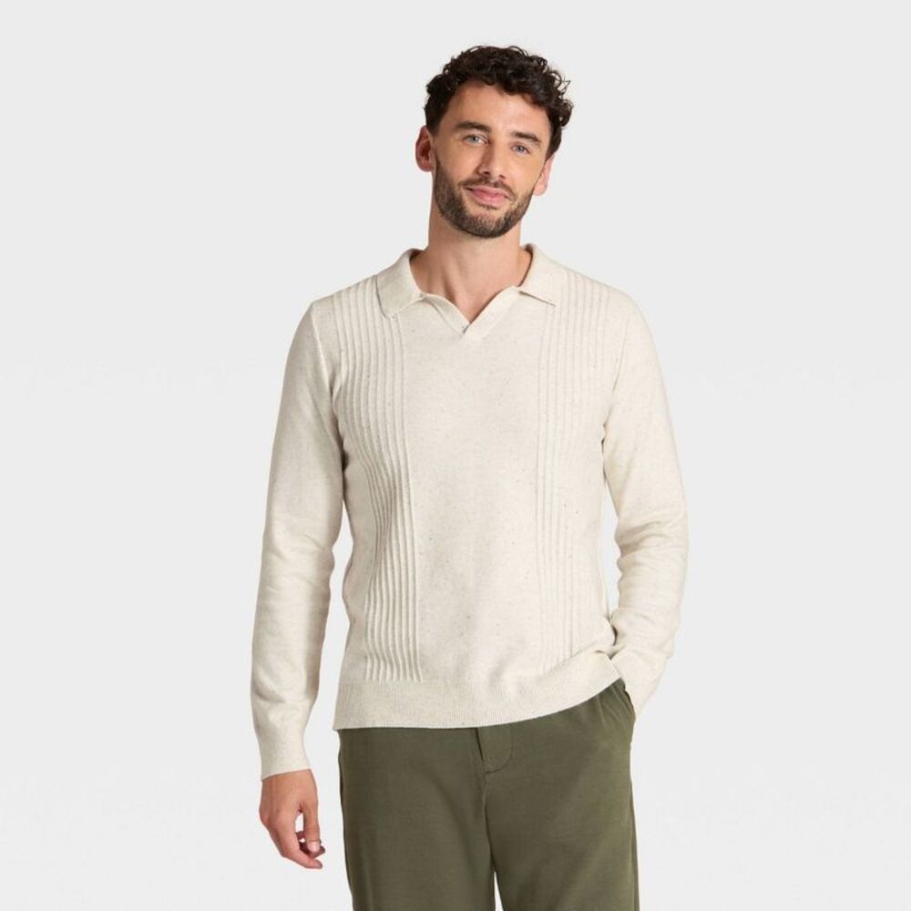 Goodfellow & Co - Men's Soft Knit Johnny Collar Polo Sweater - Goodf Beige